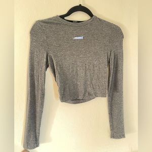 Gray long sleeve, silky long sleeve, buttery tops, crop tops